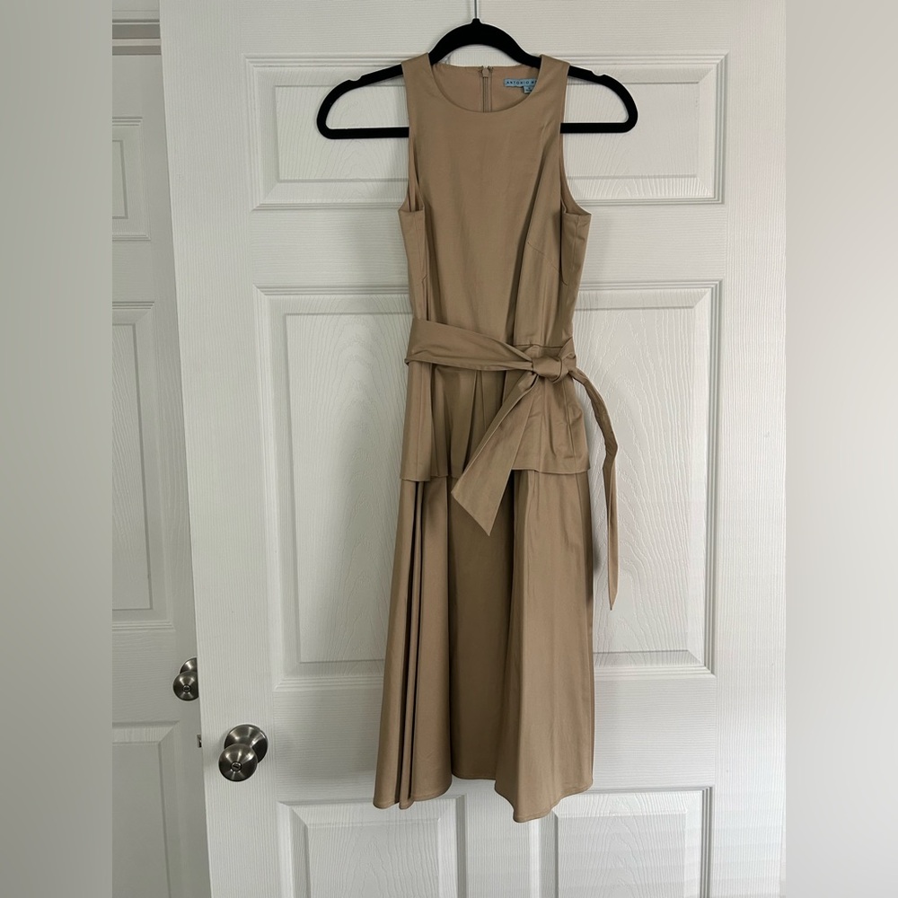 Antonio Milani Sleeveless Tan Layered Tie-Waist Midi Dress